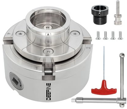 DEEFIINE 4 Inch Wood Lathe Chuck Set 1 x 8TPI Thread & 3/4 x16TPI Adapter, Nickel Plated Self-Centering 4 Jaw Wood Turning Chuck.(1 jaw)