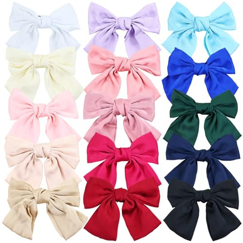 Haarschleifen aus Satin, 15 Farben, 20,3 cm, groß, übergroß, mit Schleife, französische Haarspangen, Dutt, Pferdeschwanz-Halter, weiß, rot, blau, grün, schwarz, Haarschmuck für Damen, Mädchen,