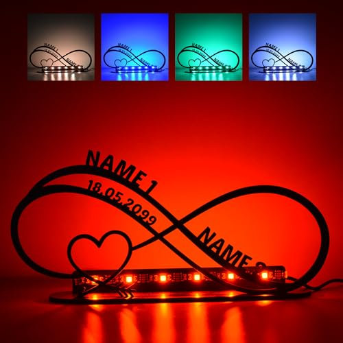 Unendlichkeitszeichen Hochzeitsgeschenk Liebesgeschenk Tischdeko ich Liebe Dich LED RGB Lampe personalisiert mit Namen zum Geburtstag & Hochzeit & Jahrestag Nachtlicht Schlummerlicht Geschenk Deko