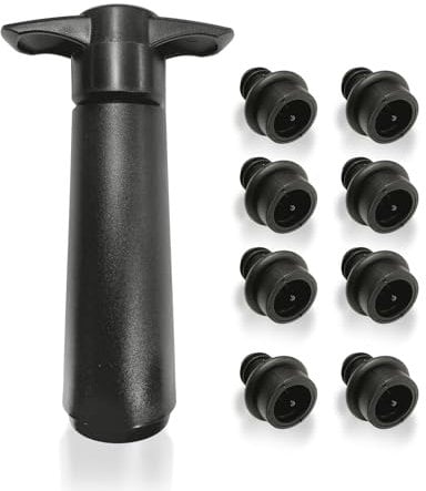 MEMOFYND Lot de 8 bouchons à vide en silicone noir pour vin, pompe à vide, ABS, 12,5 x 3,5 x 7,3 cm, bar, hôtel, restaurant, centre commercial