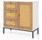 COSTWAY Rattan Buffet Sideboard, Wooden Storage Cabinet with Door, 3 Drawers and 4 Metal Legs, Boho Freestanding Display Organiser Cupboard for Kitchen Living Room Hallway