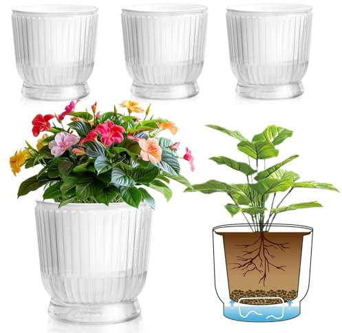 T4U Fioriera autoirrigante, vaso da 15,2 cm, per piante da interni ed esterni, in plastica, con serbatoio profondo, vasi per tutte le piante da appartamento, fiori, violette africane, confezione da 4,