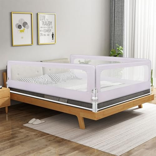 Bettgitter, Bettschutzgitter für Kinder Rausfallschutz Bett, Rausfallschutz Kinderbett, Bettgitter für Kleinkinder, Babybett Umrandungen Höhenverstellbar (180 * 70 * 26cm-Grau)