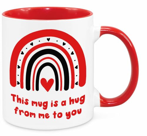 Hug in A Mug - Birthday Gifts for Friend Sister Daughter Mum Grandad Grandma Nan Sentimental Gifts Christmas Gifts Get Well Soon Gifts (Red)