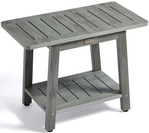 HDPS - Banco de ducha para ducha interior, taburete de ducha impermeable para afeitarse las piernas, asiento de silla de ducha de madera de polietileno, taburete reposapiés de ducha con estante de