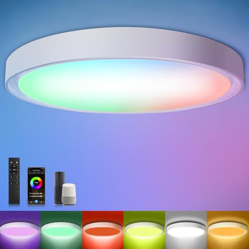 WIFI 24W Led Deckenleuchte RGB Dimmbar mit APP Timer Fernbedienung 2700K-6500K 3100LM LED Deckenlampe Rund Ø30CM Kompatibel mit Alexa, Google home, für Küche Schlafzimmer Korridor Balkon