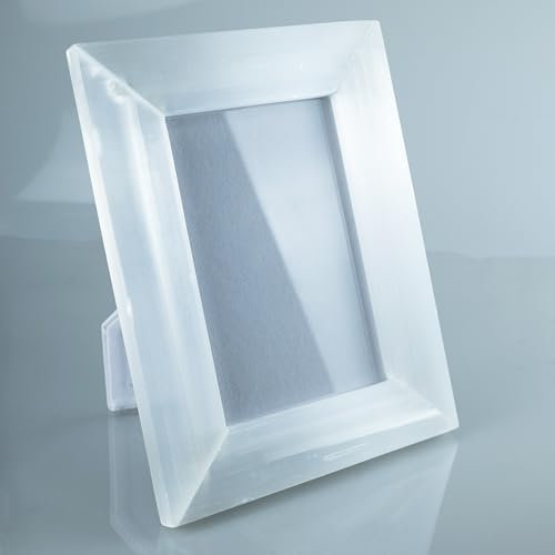 YeasHome Bilderrahmen aus natürlichem Selenit für 10 x 15 cm große Fotos, Naturstein-Dekor hängt an Tischplatte. Wohnzimmer-Dekor. 100 % einzigartige Rahmengröße: 22,9 x 17,8 cm (poliertes Natur)