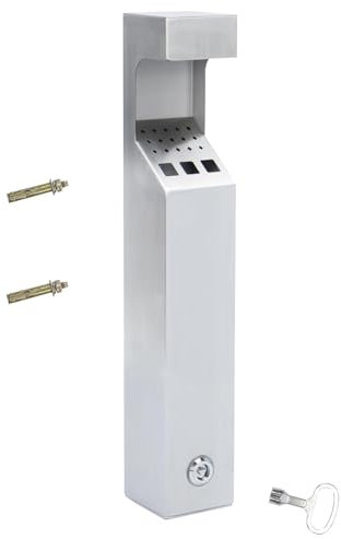 mosegor Wandmontierter großer Mülleimer, Schließbar Abfallbehälter aus Edelstahl, Müllständer für den Außenbereich, Regenfester Müllbehälter mit Schlüssel 8x8x49cm, silber trash (Quadratisch)