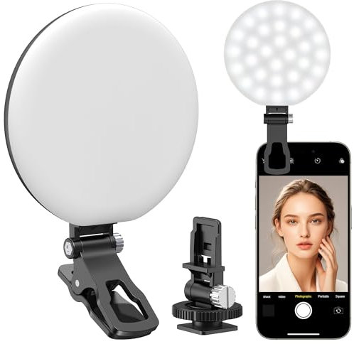 Anautin 60 LED Ringlicht, wiederaufladbares Selfie mit Front- & Rückseitenclip, 2500-6500K tragbares Telefon, einstellbare 3 Modi für iPhone, iPad, Tablet, Laptop, CRI97+, 90 Gramm (Schwarz)