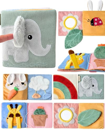 Toodly Soft Baby Book with Mirror - Crinkle Cloth Sensory Book, 0-18 Months