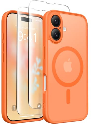 CAPRARO Magnetic Compatible with iPhone 16 Case, Upgraded [Full Camera Protection] [Compatible with MagSafe] Protective Translucent Matte Women Girl Phone Case Cover, Orange Yellow