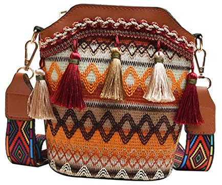 TINEASUR Bucket Bag Für Damen Bohemia Stil Umhängetasche Mit Quaste Verstellbarer Schultergurt Große Kapazität Umhängetasche Geeignet Für Einkaufen Spaziergänge Partys