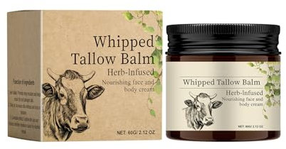 Whipped Tallow Balm 60g - Organic Grass-Fed Moisturiser for Skin and Face, Herb-Infused with Rose, Olive Oil, Calendula, Ideal as Tallow Face Cream and Body Balm