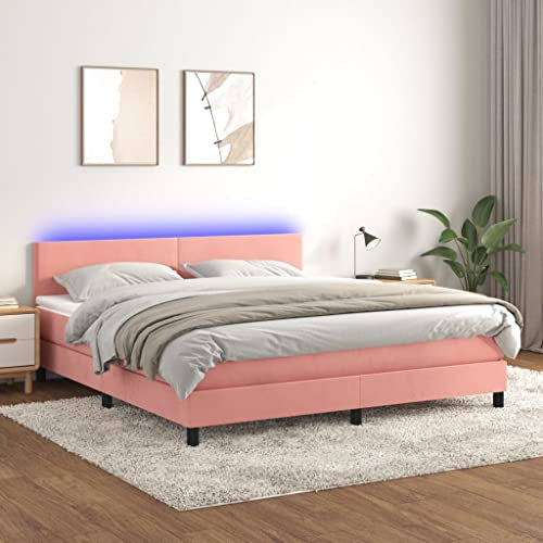 Cozynest Polsterbett Bett Einzelbett Bettrahmen Bettgestell Lattenrost Hotelbett Schlafzimmerbett Boxspringbett mit Matratze & LED Rosa 180x200 cm Samt