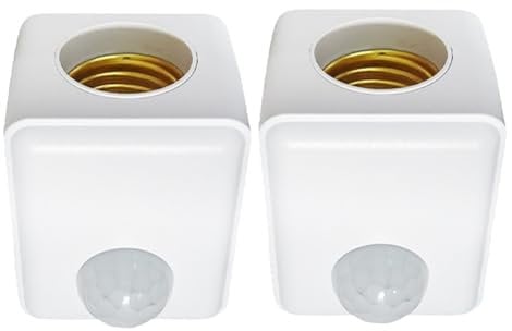 wudoo 2pcs Motion Sensor Light Socket E27 Motion Detector Lamp Holder Socket Automatic Human Infrared Sensor Lamp Holder UK Plug