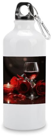 HKMNTGD Bouteille d'eau anti-fuite pour homme - Verre à vin rose rouge et bougie imprimée - Bouteille d'eau de voyage en aluminium idéale pour la salle de sport ou les sports de plein air comme la