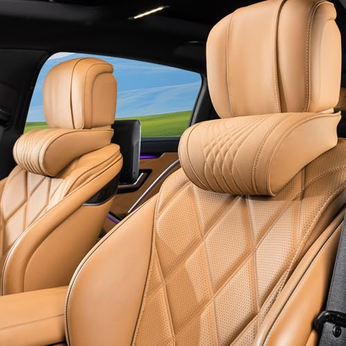 Dapucarin Nackenkissen aus Memory-Schaumstoff für Autokopfstütze zum Fahren, Sitz-Kopfkissen für meisten Autos, SUVs, Limousinen, Home Office, Palominobraun, 2 Stück