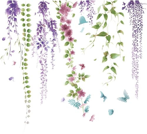 Happyyami Wandtattoo Glyzinien-blättermuster Selbstklebende Wanddekoration Pflanzen-wandaufkleber Einfach Anzuwendender Und Entfernbare Wandaufkleber Für Wohnzimmer Schlafzimmer Kinderzimmer