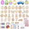 Forhome Ostern Basteln Holz, 294 Stück Holzanhänger Ostern Zum Bemalen, Osterdeko Basteln Kinder, DIY Ostereier Hasen Huhn Blume Anhänger Set mit Aquarellstift, Schnur, Pinsel Pigmente Palette