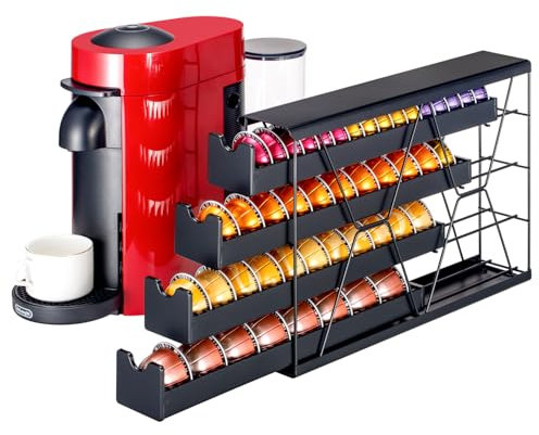 FlagShip 4-Tier Corner Coffee Pod Organizer for Nespresso Vertuo - 40+ Capsule Storage, Slim Metal Kitchen Countertop Space Saver with Compact Design