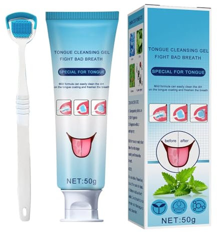 Gel de limpieza de lengua con cepillo, juego de limpieza bucal eficaz, gel de limpieza para revestimiento de lengua con cepillo de lengua, kit limpiador de lengua para odo