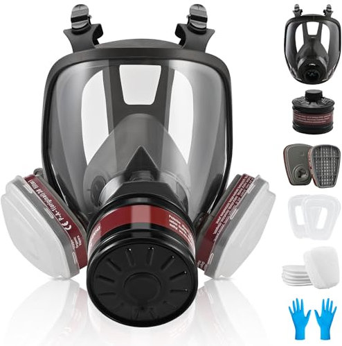 faburo Maschera di Respiratore Integrale Riutilizzabile, Maschera Antigas Maschera Antipolvere Professionali con Filtri a Carbone Attivo per Verniciatura Saldatura Smerigliatura