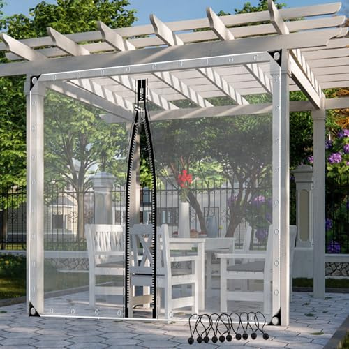 Rideaux D'extérieur Imperméables Transparents avec Porte À Fermeture Éclair, Panneau de Bâche en PVC Robuste pour Pergola, Porche, Tonnelle(9'x7'(2.8x2.2m))