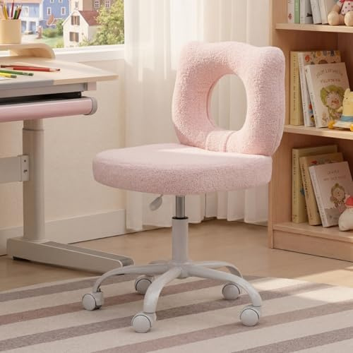 Ya-Home Kinder Schreibtischstuhl Höhenverstellbar, Drehstuhl Kinder, Rosa | Jugendstuhl aus Kunstfell, ohne Armlehnen, Kinderstuhl drehbar mit Rollen, Kinderschminkstuhl für Kinderzimmer