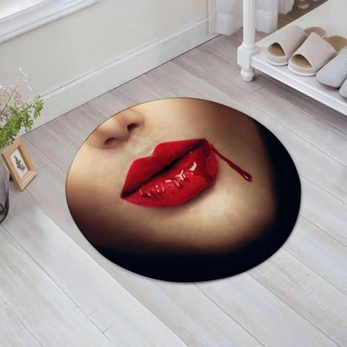 FSDGY Badvorleger Fußmatte Flauschig Teppich Badezimmerteppich Duschmatte für Bade & Wohnzimmer Schlafzimmer,Sexy Vampirfrau Lippen mit tropfendem Blut Glamour Halloween Nahaufnahme,60x60 cm