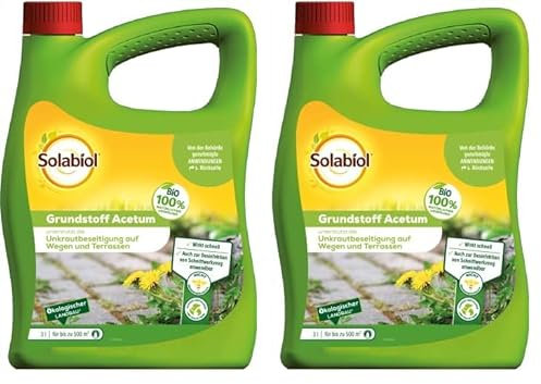 Solabiol Grundstoff Acetum, unterstützt die Beseitigung von Unkraut auf Wegen, Plätzen und Terrassen, 3 Liter Kanister, farblos (Packung mit 2)