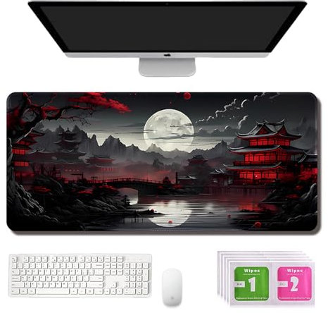Großes Mousepad Gaming, Schreibtischunterlage XXL 900 x 400 mm Gamer Mouse Pad Multifunktionales Office Mousepad mit 5 Wattepads Unterseite aus rutschfestem Gummi verbessert Präzision Geschwindigkeit