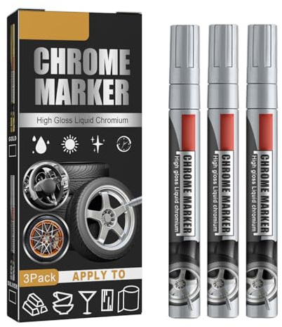 GEERYZHE 3-teiliger Chrom Lackstift,Lackkratzer-Reparaturstift für Autoreparatur, Hochglanz Chrom-Marker Set zur Kratzerentfernung an Reifen, Türen & Stoßstangen (Silber)