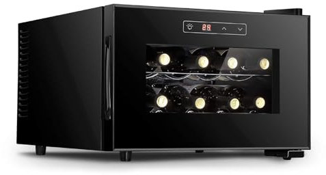 Electronic Wine Cooler, Freestanding Red & White Wine Fridge, 8 Bottle Mini Refrigerator, Digital Control, Glass Door, Countertop Wine Cellar