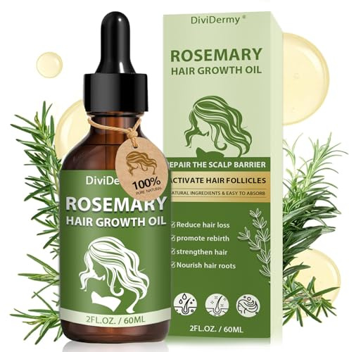 60ml Huile de Romarin Pour Cheveux, Huile Essentielle De Romarin, Rosemary Oil for Hair Growth, Nourrit le Cuir Chevelu et Stimule la Croissance des Cheveux Hommes Femmes, Vert
