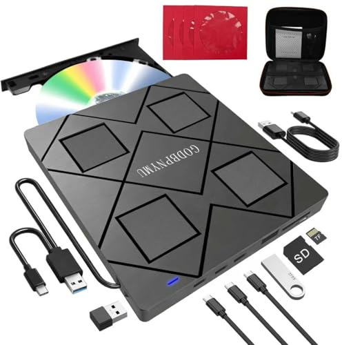 GODBPNYMU 8-in-1 DVD Player for Laptop Featuring USB*2 /C*2,TF/SD | Card Reader.CD/DVD +/-RW Burner,Compatible with Windows 11/10/ 8/7/XP,Linux,Mac os. Comes with 1+4 Storage Bag