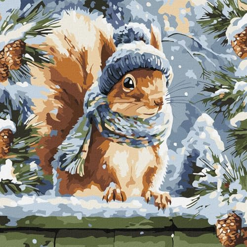 IDEYKA Malen nach Zahlen - Wintereichhörnchen ©art_selena_ua Malen nach Zahlen für Erwachsene, einfaches Acryl-Malen nach Zahlen für Erwachsene, mit rahmen,DIY als Geschenk, 40x40 cm