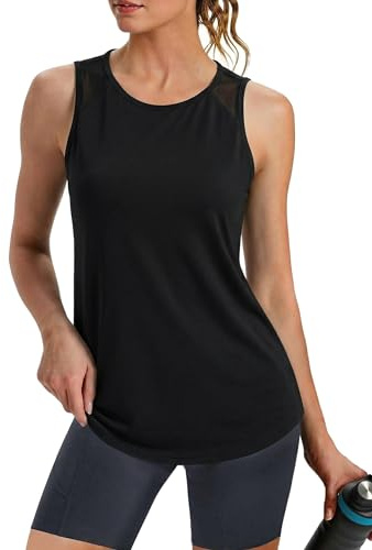 Crewhpo Sport Tank Top Damen Locker UV-Schutz Ärmellos Yoga Fitness Shirt mit Mesh-Schultern Schnelltrocknend UPF 50+ Leicht Atmungsaktiv Sport Oberteile Sommer Achselshirt