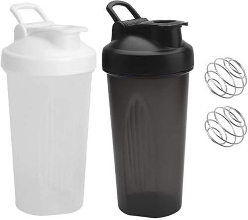 OFGAOO 2 shaker per proteine, 600 ml, shaker per proteine con scala di misurazione e pallina, a prova di perdite, con tappo a prova di perdite, con passante