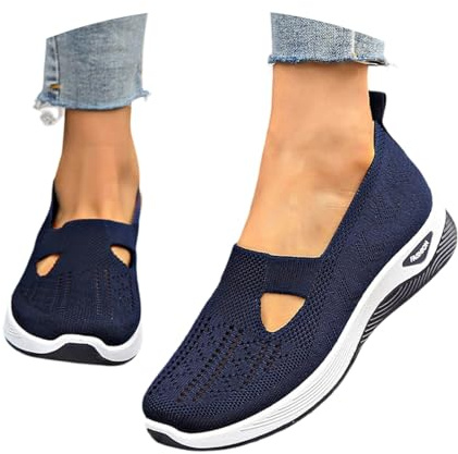 Dam ortopediska slip-on skor sportskor andas lätt mesh breda H slip-skor, sneakers bekväma ergonomiska mjuka fotbädd promenadskor sommarskor fritidsskor