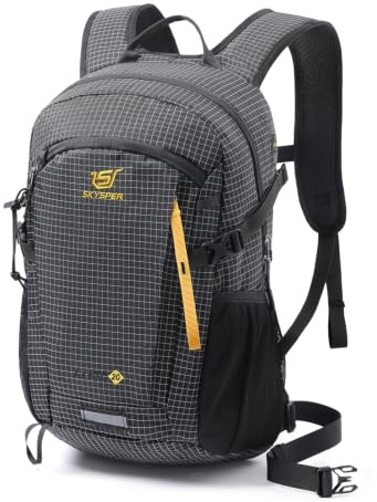 SKYSPER Small Hiking Backpack 20L Travel Rucksack | Heavy-duty, Breathable Padding, Black White Plaid Pattern, Durable Fabric, Unisex Trekking Backpacking Outdoor Sports Daytrip