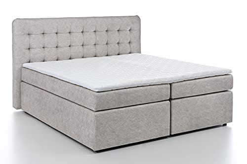 Furniture for Friends Doluna Premium Perris Boxspringbett 200x200 cm Moonrock Härtegrad H3 I mit hochwertigen Tonnen-Taschenfederkern Matratzen & Viskose-Topper I Made IN Germany