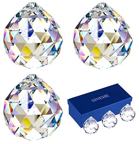 SINEHE Clear Crystal Prism Ball Rainbow Suncatchers Window Prisms Suncatcher, 40MM / 3 Pack