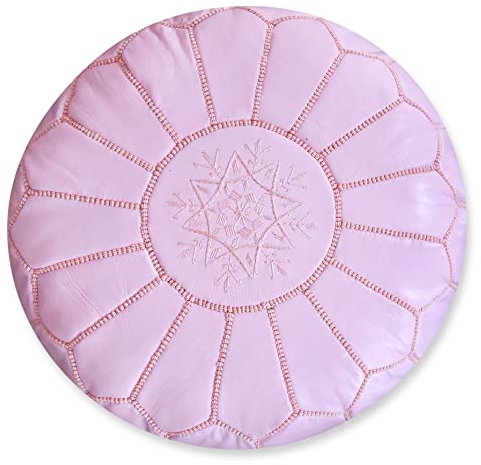 Poufs&Pillows Premium Echt Leder Pouf - Handgefertigt - Gefüllt geliefert - Ottoman, Sitzsack, Fußhocker (Rosa)
