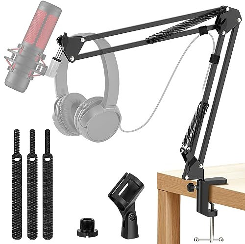 Kasonic Microphone Stand, Adjustable Microphone Suspension Boom Scissor Arm Stand for Broadcasting Recording, Voice-Over Sound Studio, Stages, Streaming, Singing and TV Stations