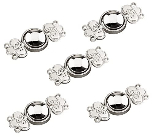 WANDIC Cardigan-Clips, 5 Paar Vintage chinesisches Glücksmuster, Umhang-Verschlüsse zum Aufnähen von Haken und Ösen, Cardigan-Clip, Umhang-Verschlüsse für Pullover, Schal, Weiß Nickel