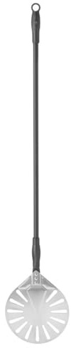 HENDI Pizzaschaufel, rund, perforiert, mit Schiebegriff, Pizzaschieber, Brotschieber, 1200x230mm, Aluminium