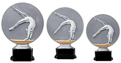 Henecka Turnen-Pokal, Resinfiguren Turnen Damen, Silber weiß Rosegold, mit Wunschgravur, wählbar in 3 Größen, oder als 3er-Serie