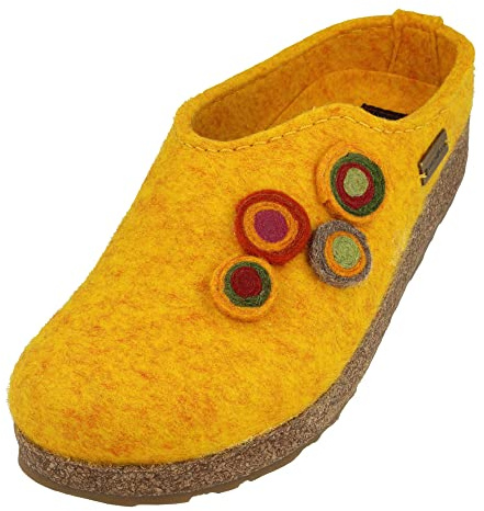 HAFLINGER Grizzly Kanon Filzpantoffel Hausschuh Filzclog Kork Mais, Gr. 43