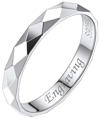 Silvora 925 Silber Facetten Design Ring für Damen Frauen 3mm breit Glänzender Vorsteckring Verlobungsringe Hochzeitsring Ehering mit Namegravur für Paar in Silber Ringgröße 64.6(20.75)