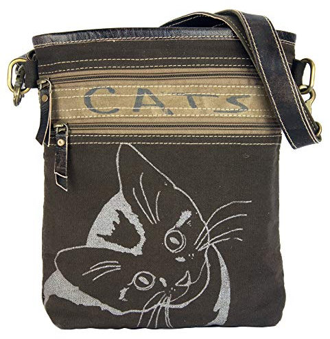 Sunsa Damen Katzenmotiv Umhängetasche, Tasche aus Canvas & Leder. Vintage Schultertasche für katzenliebhaber